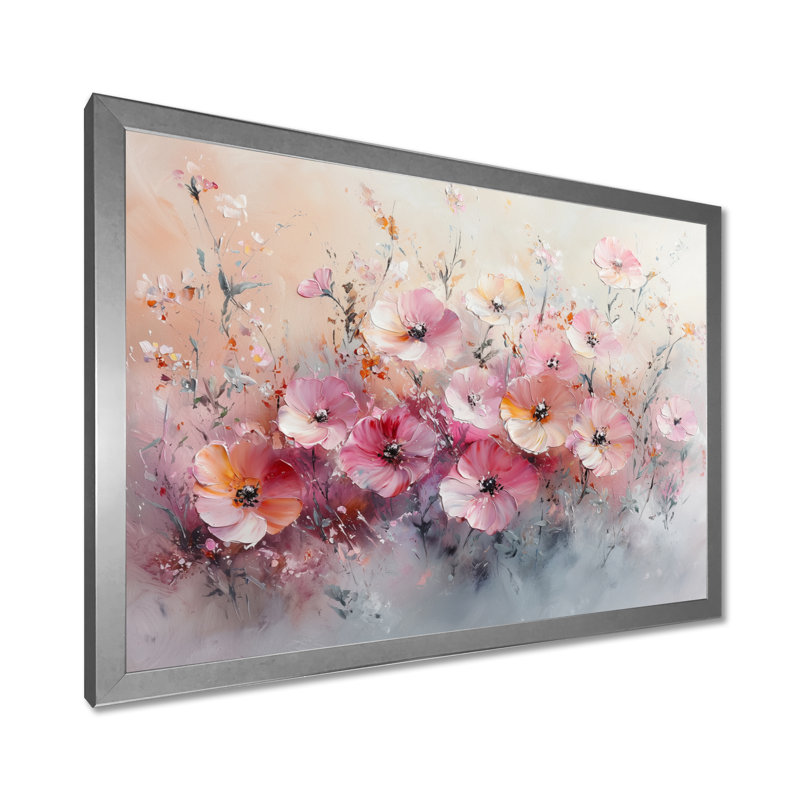 Jackelyne coucher de soleil rose pastel teintes fleurs sauvages II - fleurs sauvages, H 16 po x l 32 po, Argent