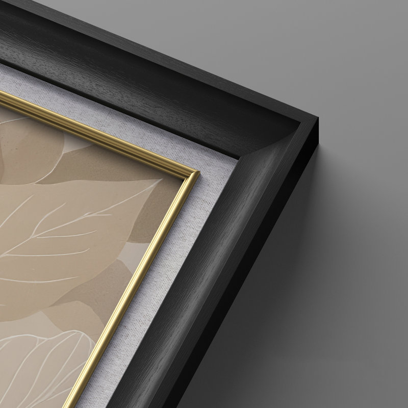 Neutral Leaf Pattern Soft Contemporary - Set of 2 Premium Framed Wall Art Print on Paper 26"x36", Black