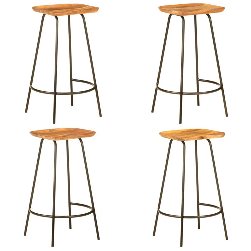 Damani Solid Wood Bar Stool with Iron Frame, Black, Brown