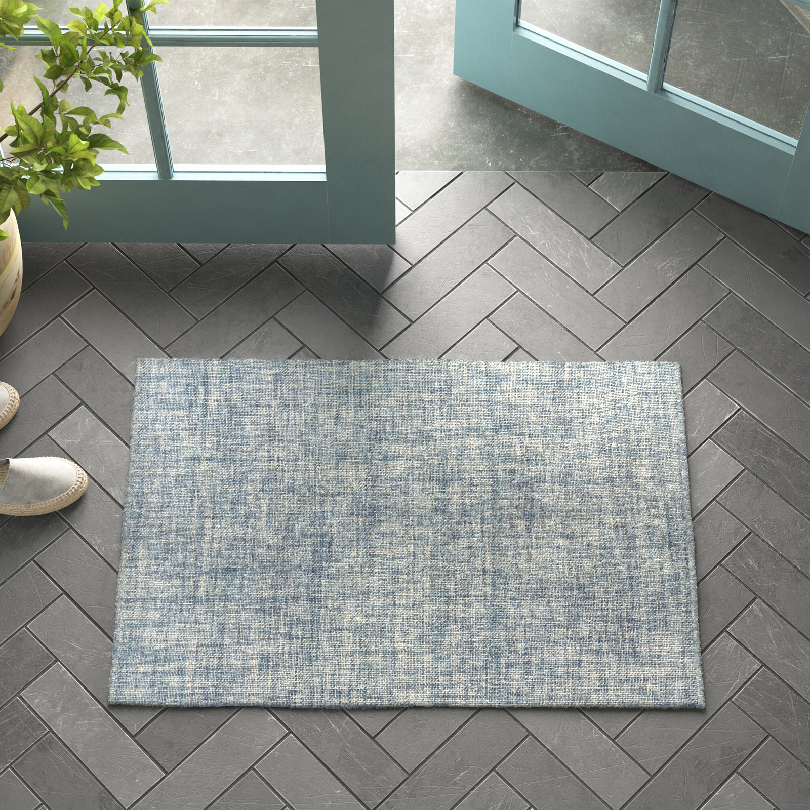 Aldred Handmade Wool Blue Rug, Rectangle 2' x 3'