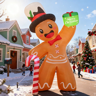 Boîte de cadeau gonflable de Noël en forme de bonhomme de pain d'épice 6 pi avec cannes de bonbon
