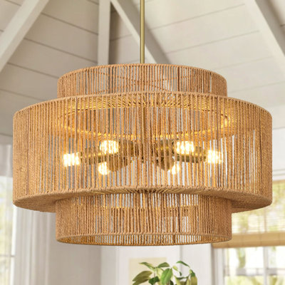 Boho Rattan Chandelier Light Fixture