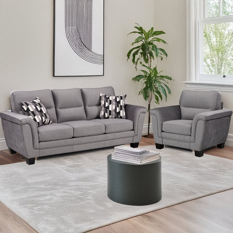 Beeston Fabric Sofa & Chair Set, Gray, Gray