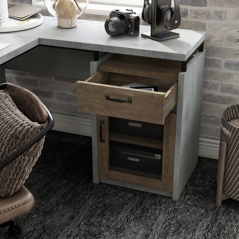 Lavonia 62.8''W L-Shaped Wood Executive Desk with Storage, Cement