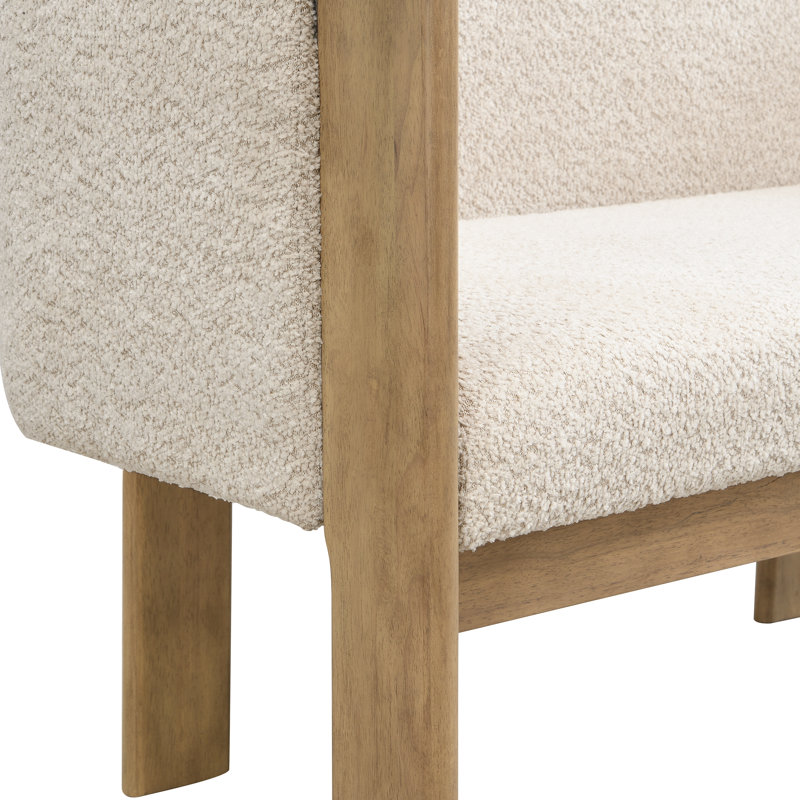 Canapé deux places capitonné en bouclette de 123 cm (48,5 po) avec structure en bois massif, frêne naturel et amande