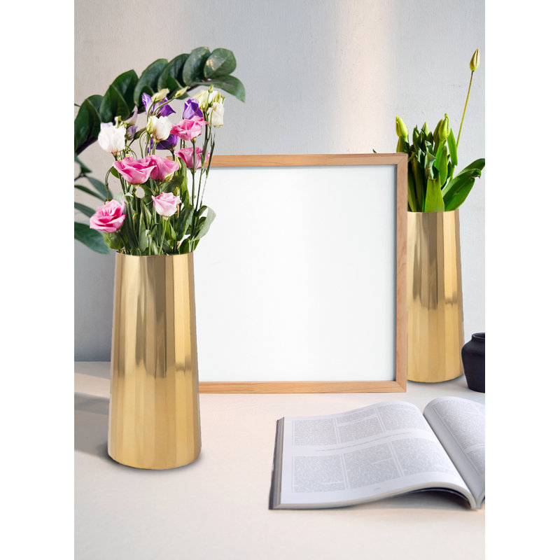 Weslynn Stainless Steel Table Vase, Gold, 6" H x 2.25" W x 2.25" D