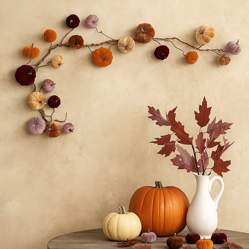 Velvet Pumpkin Garland – 5Ft Fall Decoration With Pumpkins