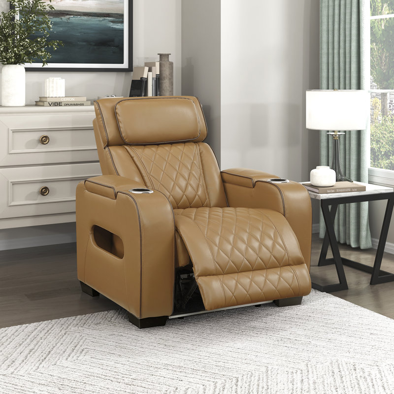Savion 37.5" Modern & Contemporary Power Breathable Faux Leather Reclining Chair with Power Headrest, Ambient LED Lighting & Storage Arms