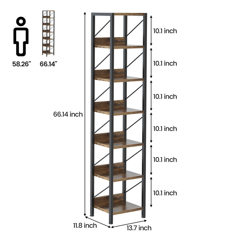 30 cm W Bookcase, 168 cm H x 30 cm W x 30 cm D x, Brown
