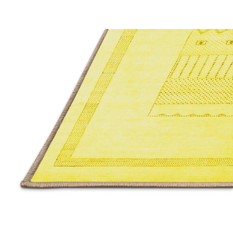 Tapis contemporains jaunes lavables à la machine 603, Rectangle 6 pi x 9 pi