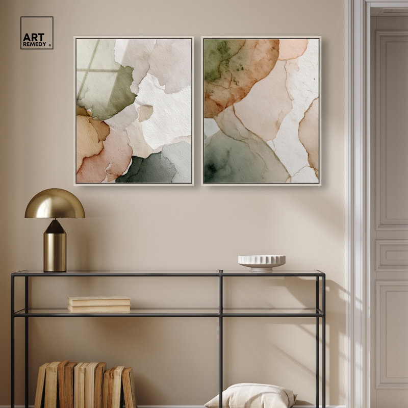 «Beige sol houle», ensemble de 2 reproductions d'art sur toile encadrées par Art Remedy, H 25 po x l 21 po
