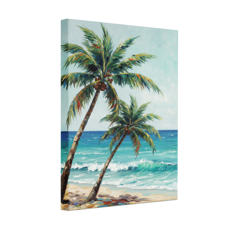 Plantes et fleurs, paysage de palmiers tropicaux, océan, H 30 po x l 20 po