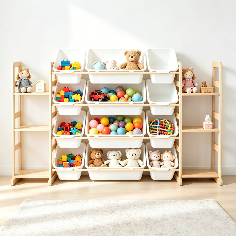 Organisateur de rangement pour jouets avec 6 tablettes et 12 bacs, bibliothèque pour enfants, étagère à jouets, Blanc
