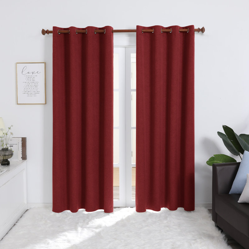 Rideaux 100% lin occultant Riey, L 52 po x L 72 po, Rouge rustique