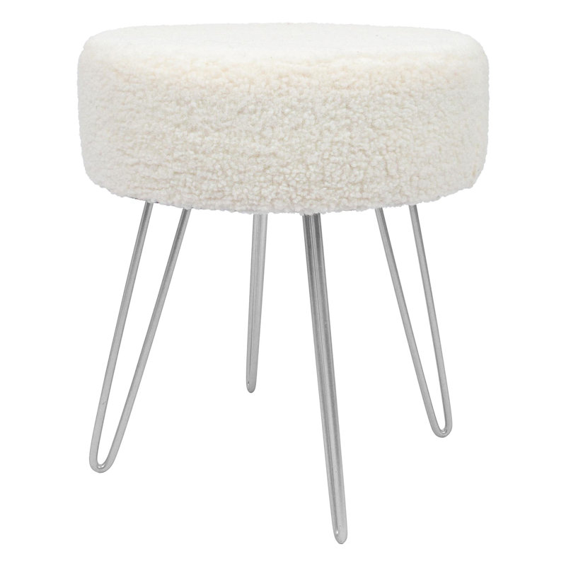 Harbour Housewares - Round Boucle Footstool, Silver