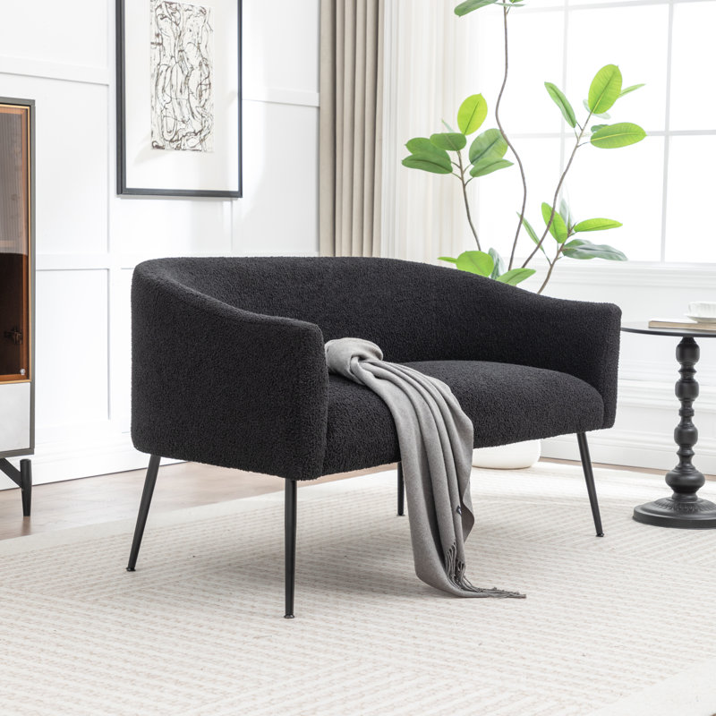 Upholstered Faux Fur Loveseat, Black, Black