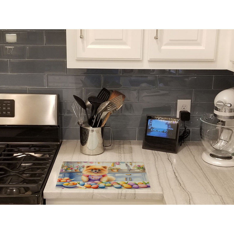 Decorating Easter Pomeranian Glass Cutting Board