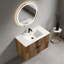 Meuble-lavabo mural avec panneau cannelé 3D et lavabo intégré en céramique-130545076
