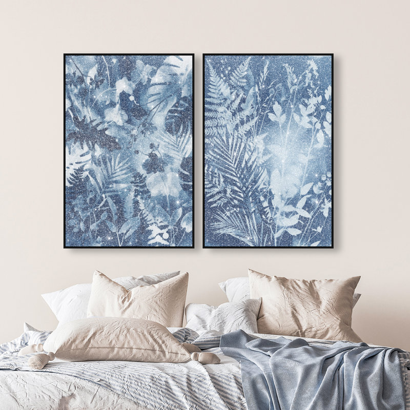 Blue Folliage Set Set by Oliver Gal, 31"H x 46"W, Black Floater Frame