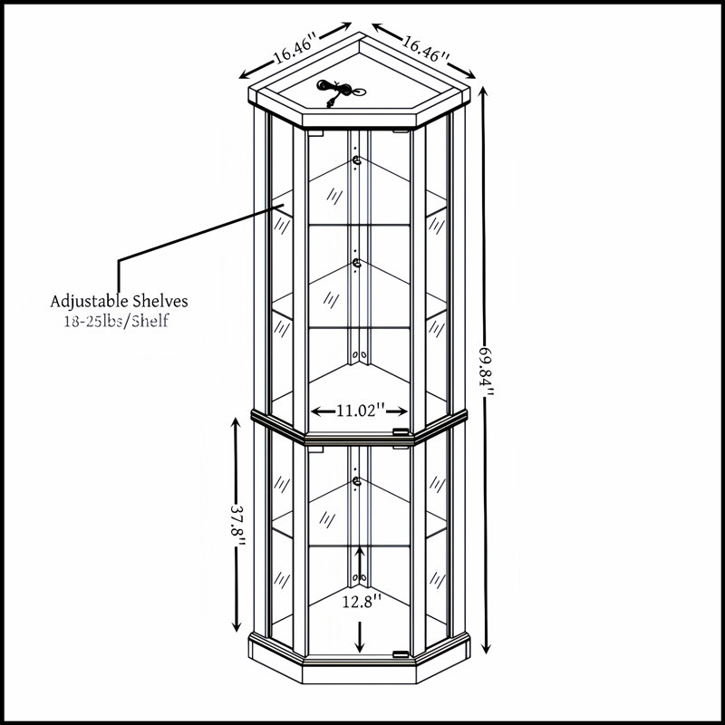 Elegant Lighted Corner Curio Cabinet with Adjustable Shelves and Anti-Toppling Safety, Perfect for Displaying Treasures