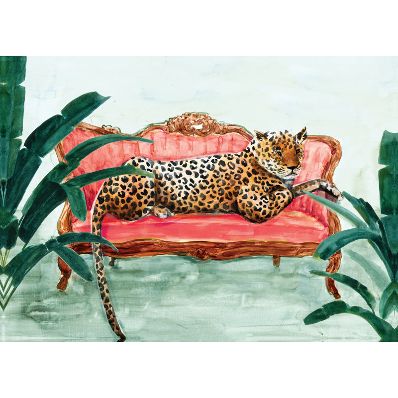 Guépard sur une chaise - peinture sur toile tendue, H 8 po x l 12 po, Toile encadrée, Noir