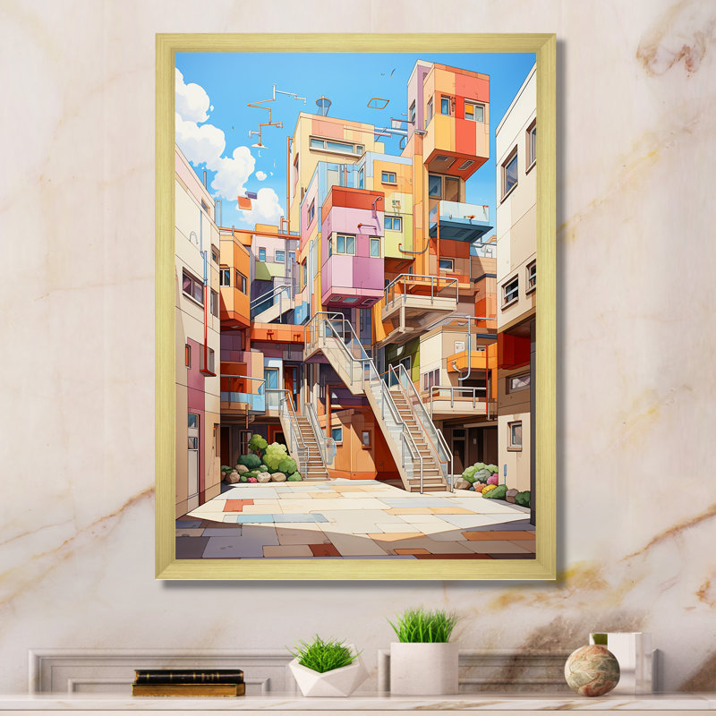 Architecture, bâtiment, savoir infini II, art mural de salon urbain, Cadre photo doré, H 44 po x l 34 po x P 1,5 po