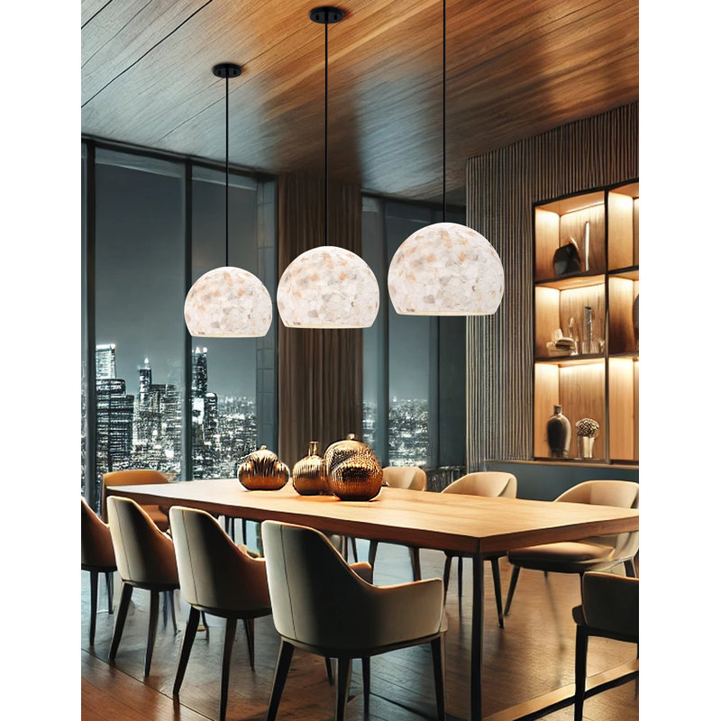 Roches d'albâtre! - Luminaire suspendu 1 lumière Globe, Noir mat, H 10 po x l 13 po x P 13 po