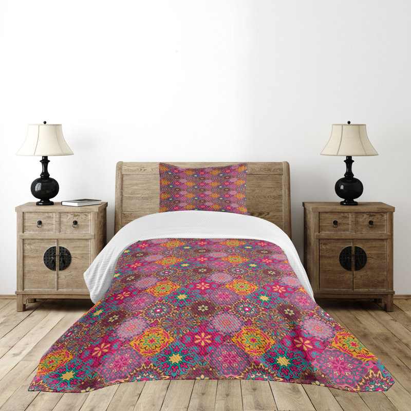 Ambesonne Ambesonne Moroccan Bedspread Set Vibrant Folk Multicolor