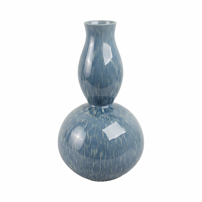 Vase décoratif en céramique à double gourde bleu 18 po