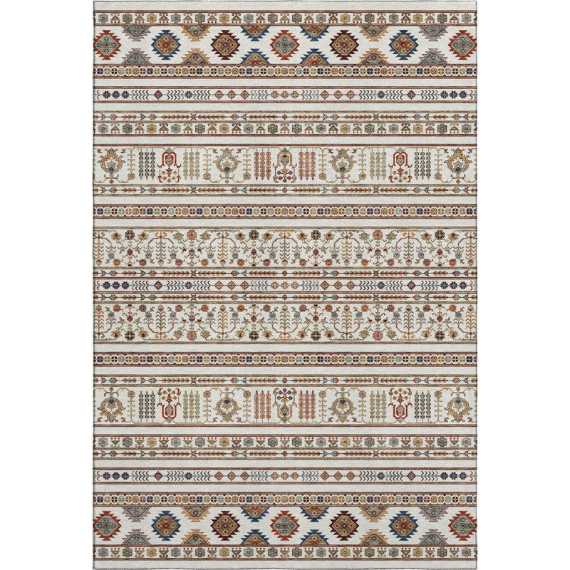 Premium Machine Washable Mayfield AMF2244 Navajo Rug, Ivory, 2'6" x 3'10"