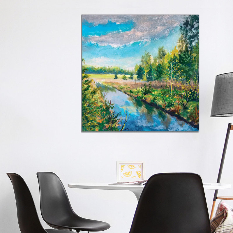River In Spring Green Forest by Valery Rybakow - Painting on Canvas, Wrapped Canvas, 66.04 cm H x 66.04 cm W x 3.175 cm D