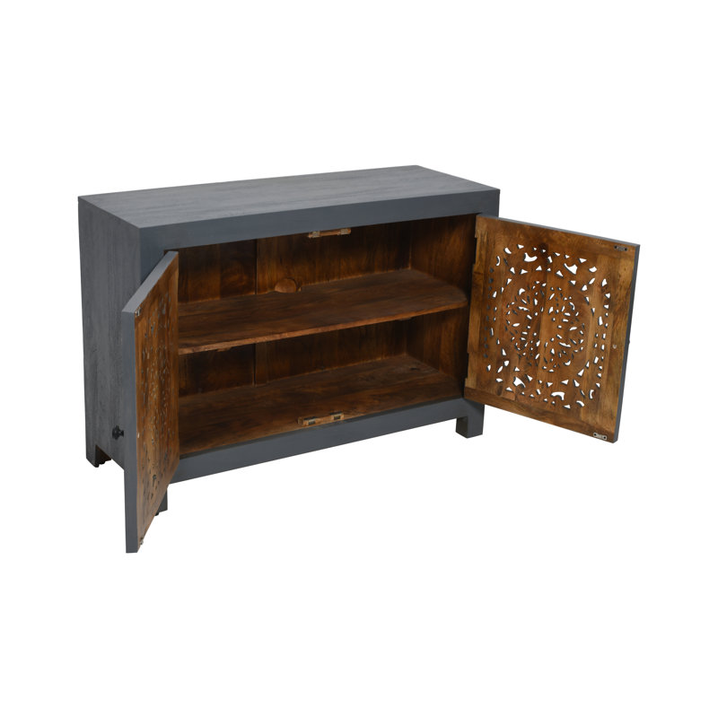 Armoire en bois massif Cedriana, Gris, Noir antique