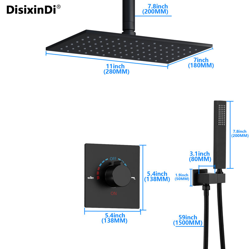 Modern Rainfall Shower System, Ceiling Rain Shower Head with Handheld Spray, Shower Faucet Set, Matte Black
