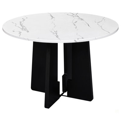 Table de salle à manger ronde pour 4, 43 pouces, plateau en faux marbre, table de salle à manger ronde Mid-Century moderne pour les cafés, restaurants, bars, bureaux à domicile et salles de conférence (blanc)