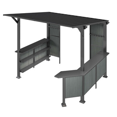 9X10FT Hardtop Grill Gazebo, Lean To Outdoor BBQ Gazebo With Storage Shelves And Expansion Platform, Galvanized Steel Permanent Hard Top Grill Canopy For Patio Backyard Lawn Garden