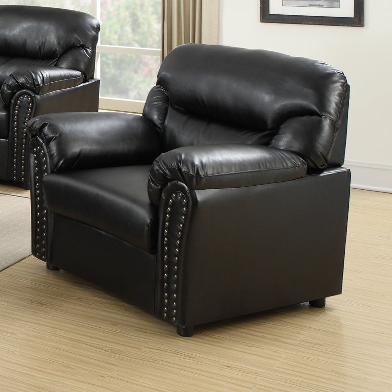 Fauteuil club large de 39 po Chahine, Similicuir noir