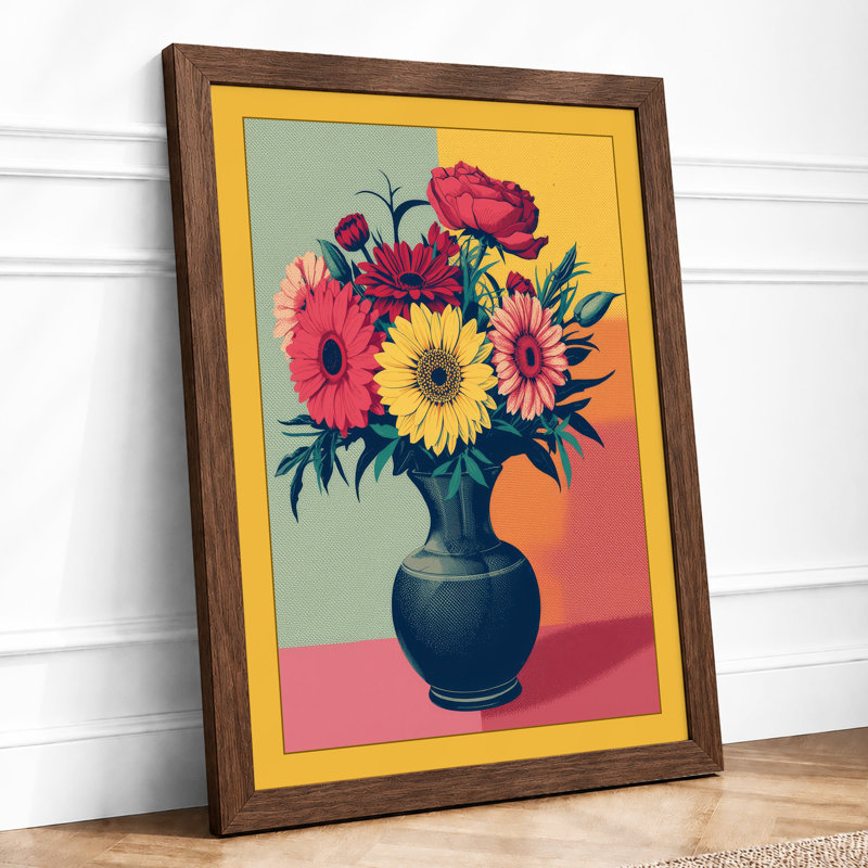 Gerbera in Bloom Botanical - Framed Print, Walnut, A3 - 42.0 x 29.7 cm