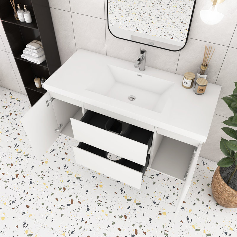 48'' Wall-Mounted Single Bathroom Vanity With Integrated Resin Top, White