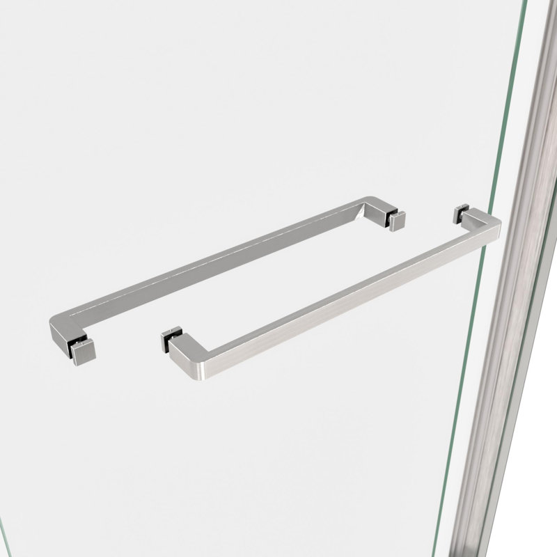 Porte de douche encadrée en aluminium de 56 à 60 po x H 74 po avec barre à serviettes, Nickel brossé
