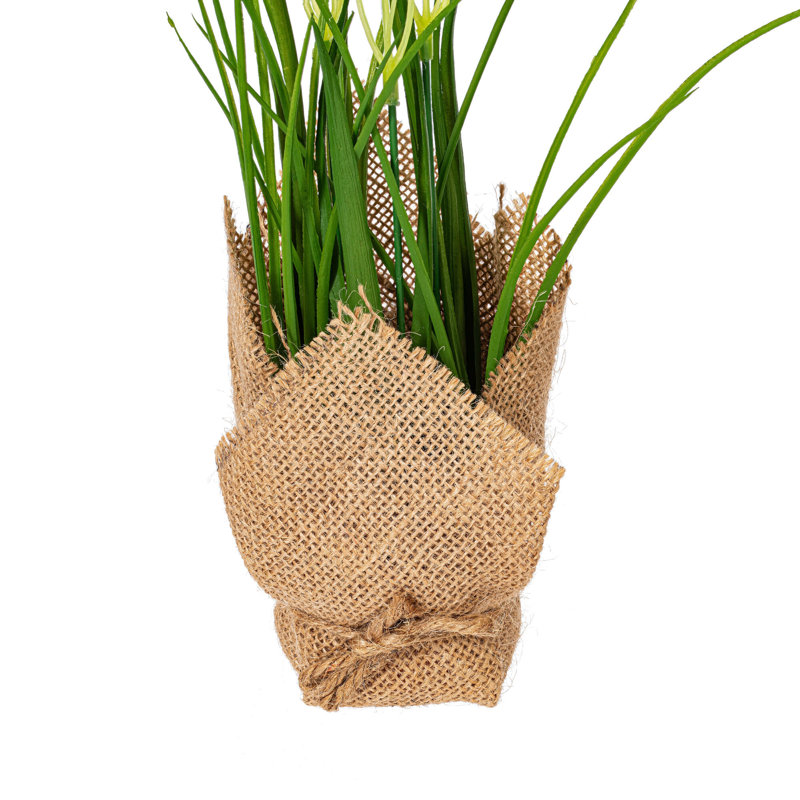 10'' Yellow and White Artificial Daffodil Burlap Potted Arrangement