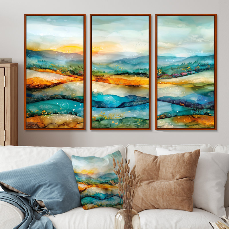 «Whispers In The Wind Abstract Prairies II», Reproduction avec cadre flottant, Brown, H 32 po x l 48 po