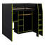 Lit mezzanine en bois avec bureau, garde-robe ouverte, compartiments de rangement et lumières RVB-1071597225