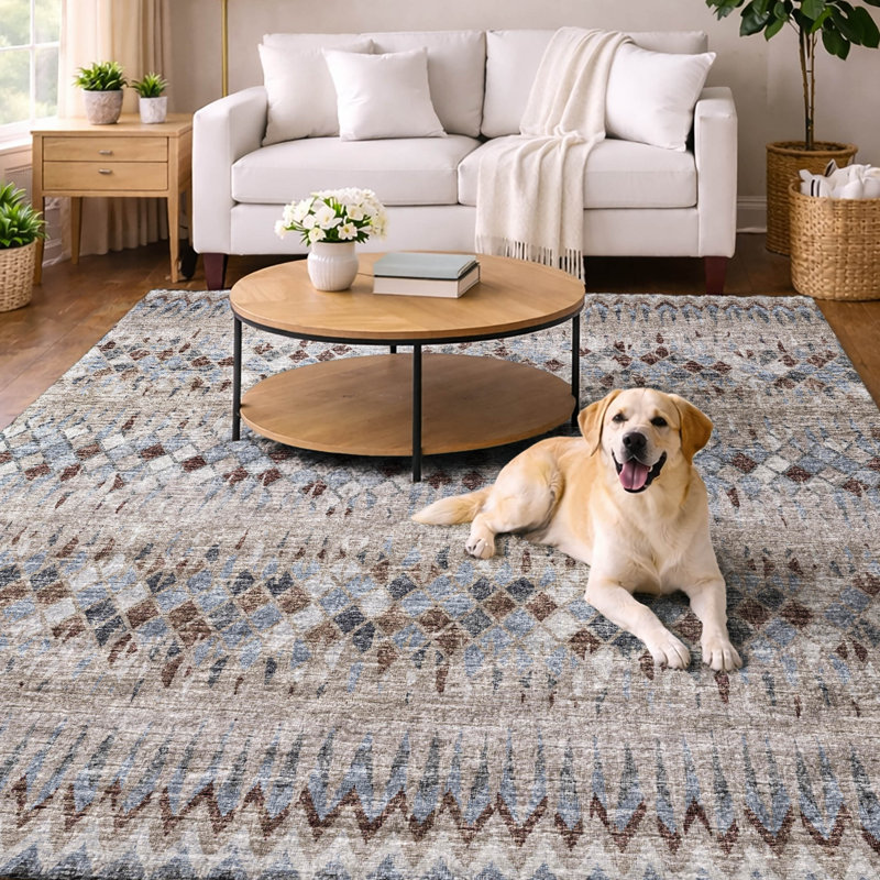 Premium Machine Washable Dream Shag Chevron Rug, Blue, 9' x 12'