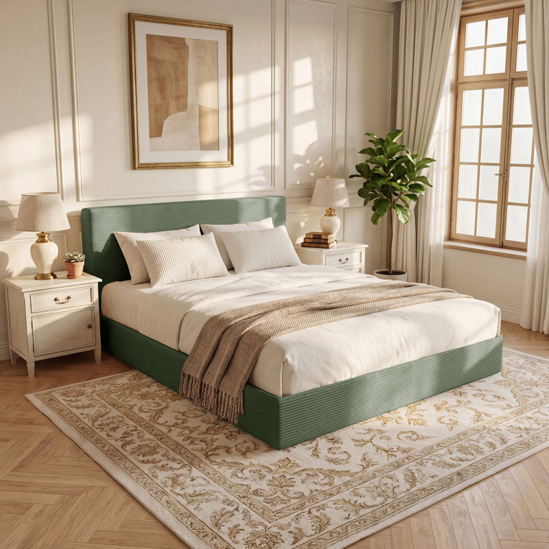Grand lit en velours côtelé tout en mousse, sans assemblage, vert, Vert