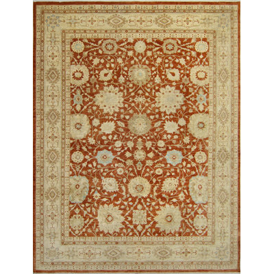Tapis fin fait à la main Chobi Lendall - rouille - beige, 11 pi 11 po x 15 pi 3 po