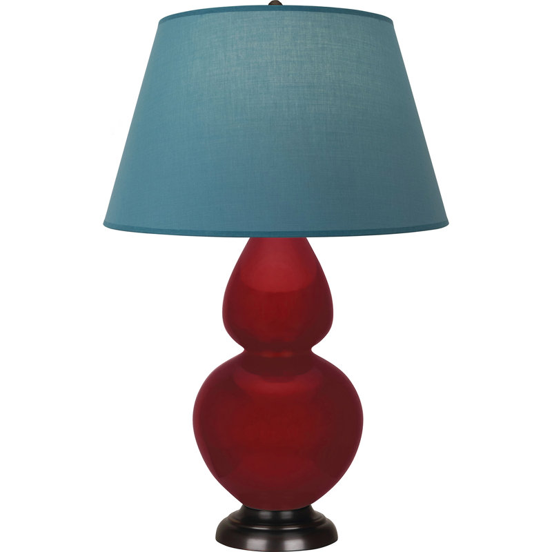 Lampe de table double gourde en céramique, Sangria glacé / bronze, Bleu vif / gris, Bronze
