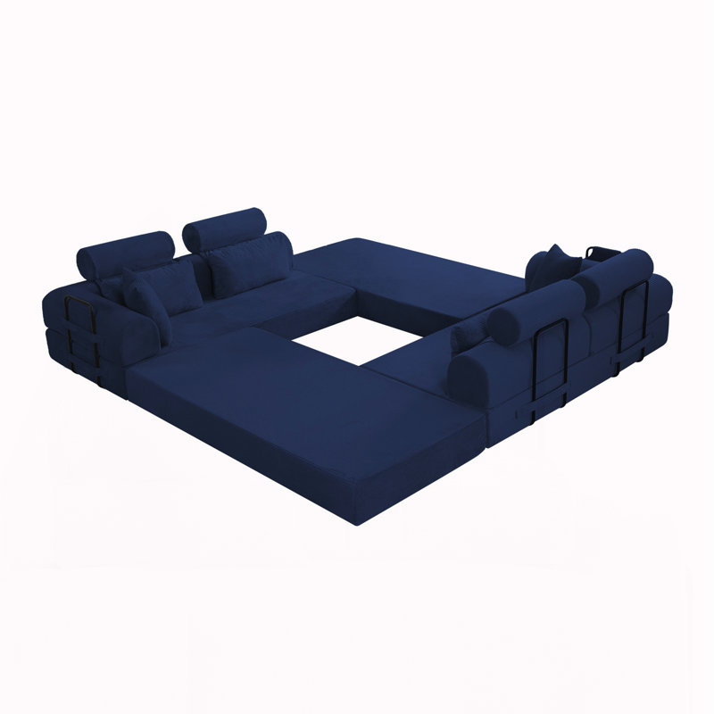 Canapé modulaire en L, Tissu bleu