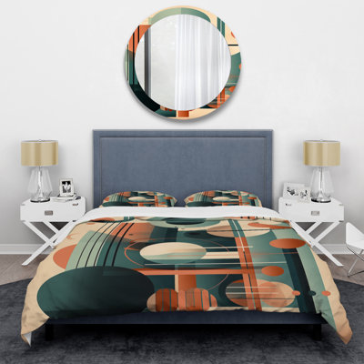 Orange And Green Mid Century Momentum IV - Modern Midcentury Duvet Cover Set
