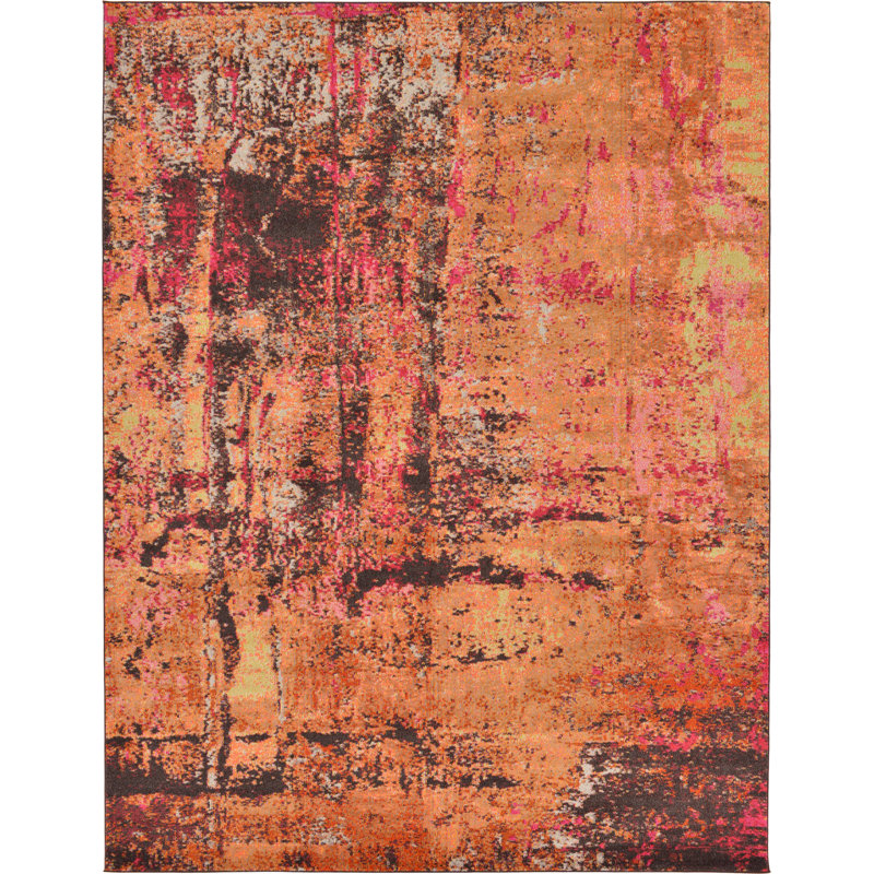 Tapis orange à motif abstrait Rizer, Rectangle 5 pi 1 po x 8 pi