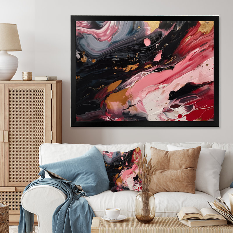 Red and Black Marble Whispers V - Abstract Marble Wall Art Prints, Cadre photo noir, H 12 po x l 20 po x P 1 po